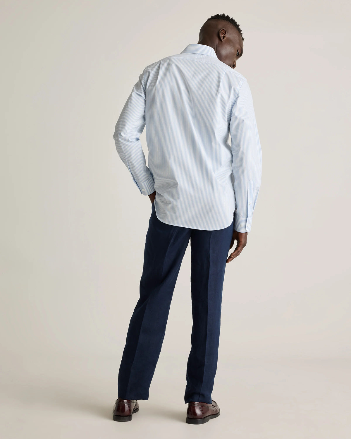 Organic Cotton Stretch Poplin Dress Shirt - S / White/Navy Minigrid