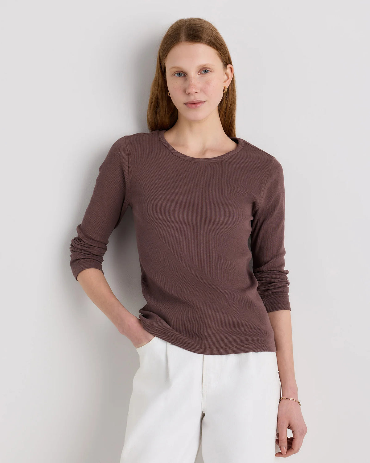 Organic Cotton Micro-Rib Long Sleeve Tee - XS / Moonstone Blue
