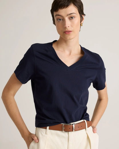 100% Organic Cotton Boxy V-Neck Tee - XS / Dusty Beige