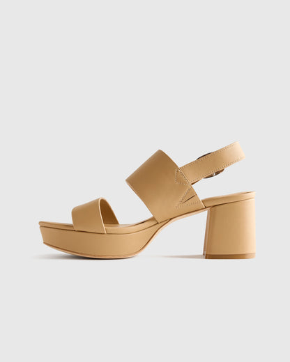 Italian Leather Double Band Block Heel Sandal - 5 / Black