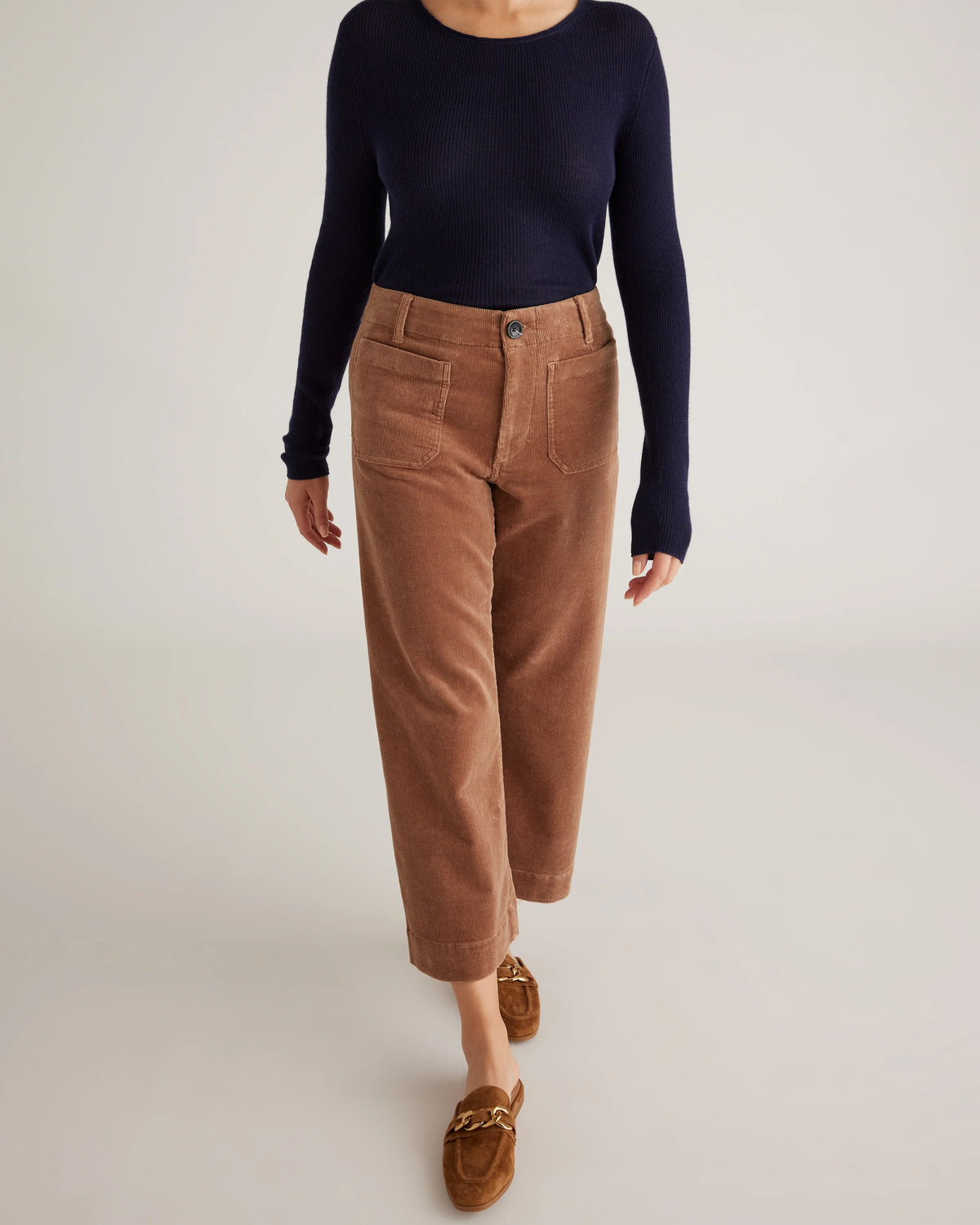 Organic Stretch Corduroy Cropped Wide Leg Pants - 0 / Black