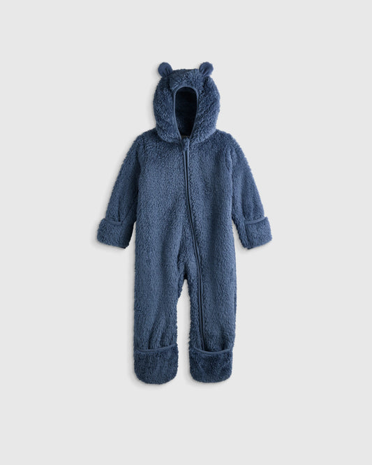 Recycled Sherpa Fleece Baby Bear Bunting - 9-12M / Vintage Blue