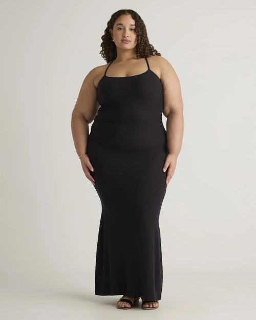 Tencel Rib Knit Maxi Slip Dress - 1X / Black