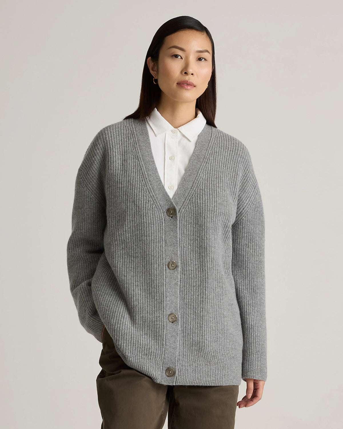 Mongolian Cashmere Oversized Boyfriend Cardigan Sweater - XS / Brown