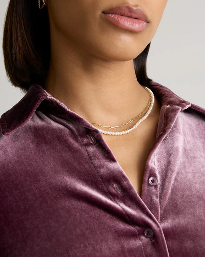 Stretch Silk Velvet Long Sleeve Shirt - XS / Dogwood