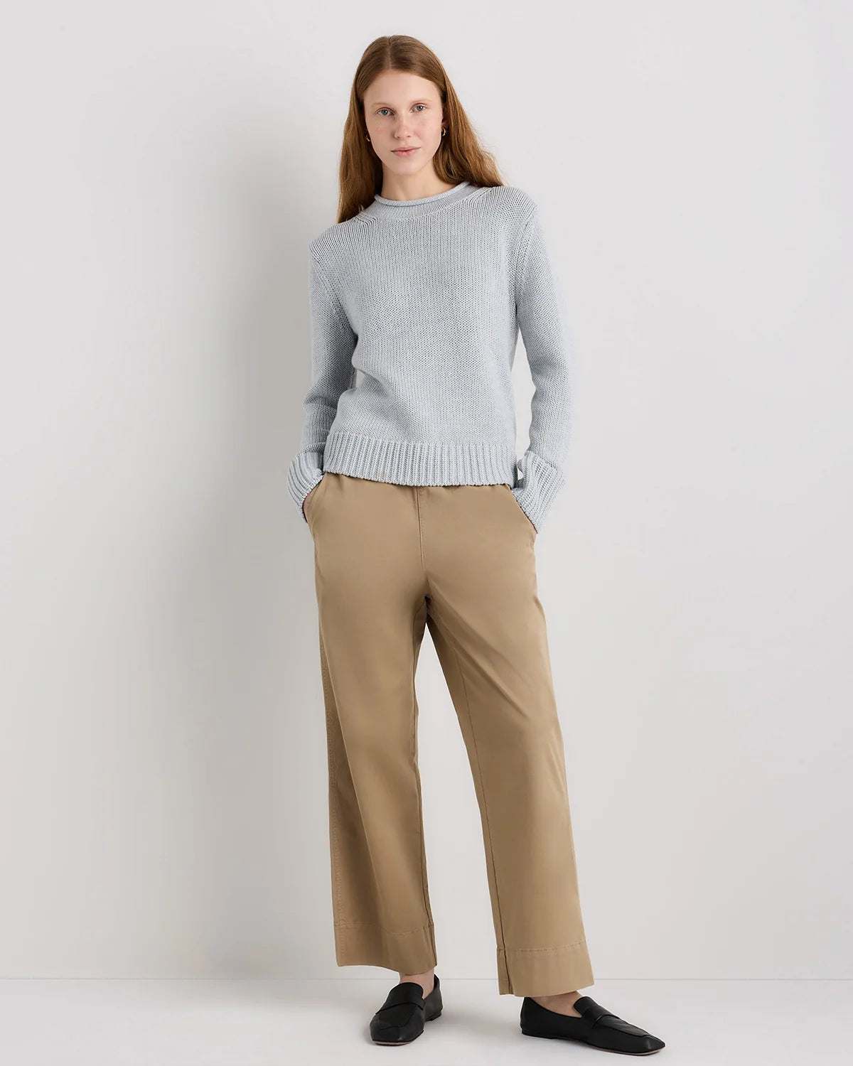 100% Organic Cotton Roll Neck Sweater - XS / Cornflower Mini Stripe