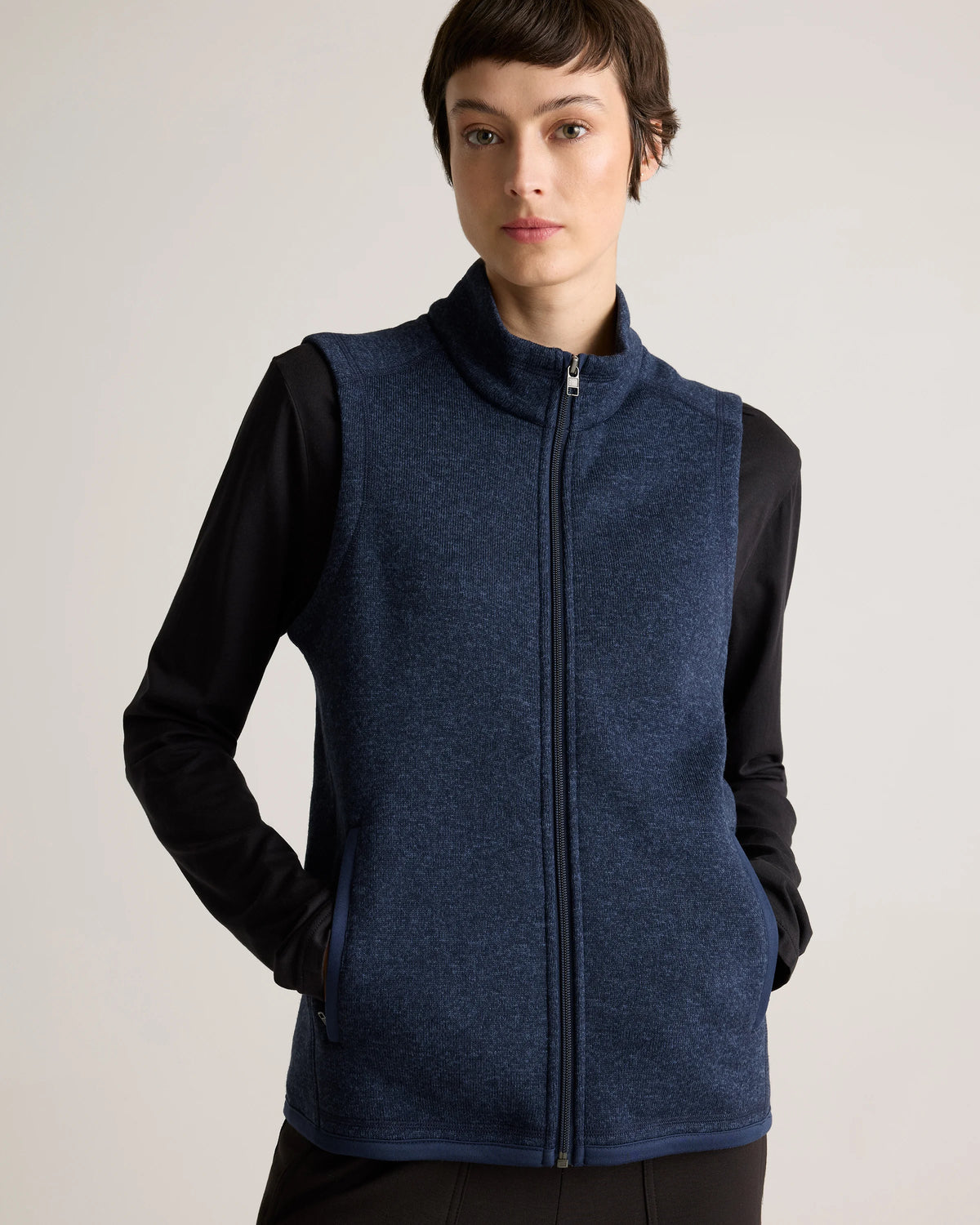 Sweater-Knit Fleece Full-Zip Vest - XS / Heather Mineral Green