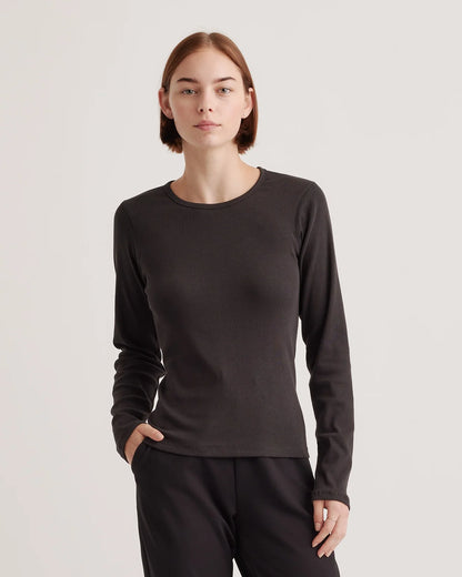 Organic Cotton Micro-Rib Long Sleeve Tee - XS / Moonstone Blue