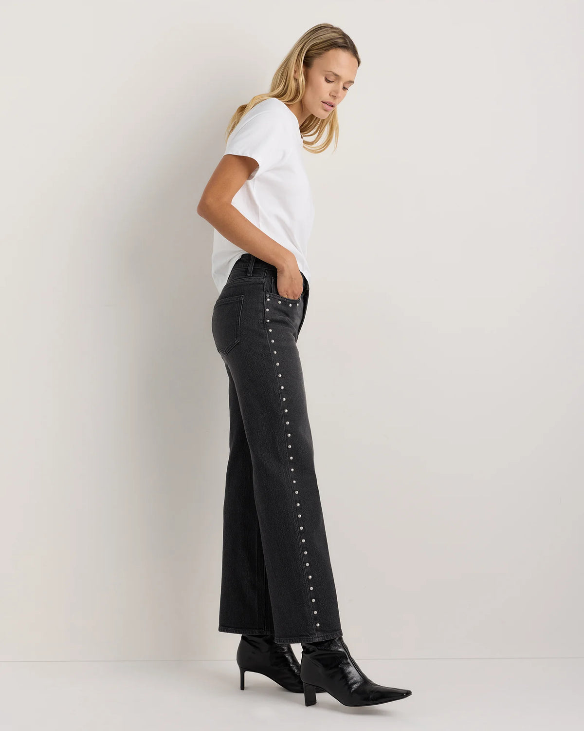 Bella Stretch Studded Relaxed Straight Jeans - 24 / Atlantic Blue