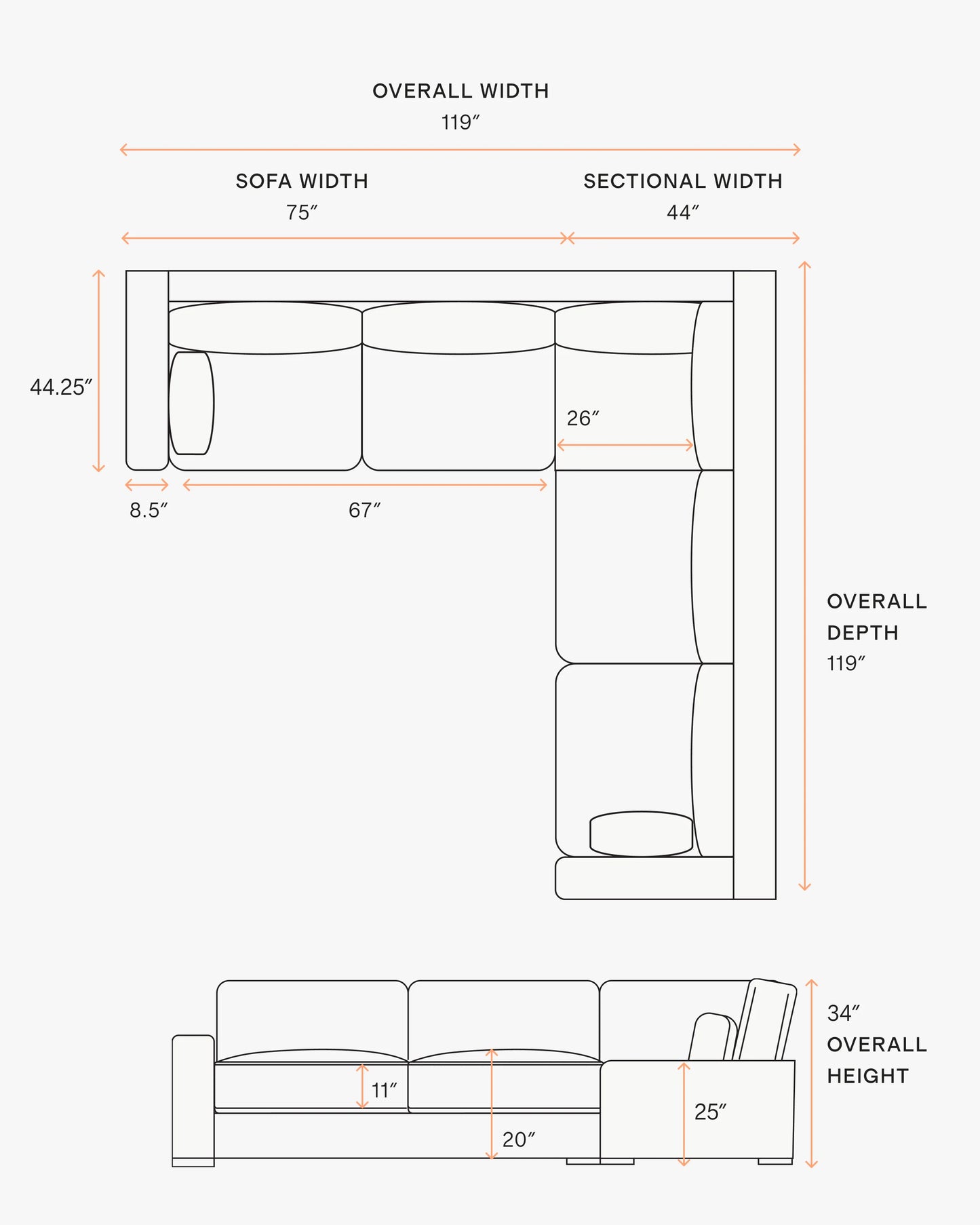 Ashford Deep Seat L Sectional in Performance Basketweave - 119x119 / Fog