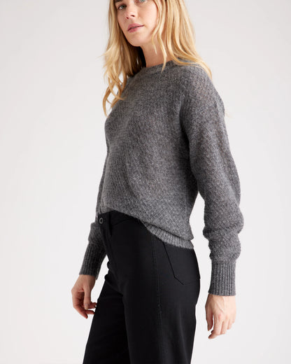 Baby Alpaca-Wool Diamond Stitch Crew - XS / Charcoal