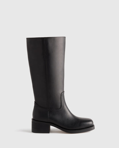 Italian Leather Block Heel Boot - 5 / Chestnut