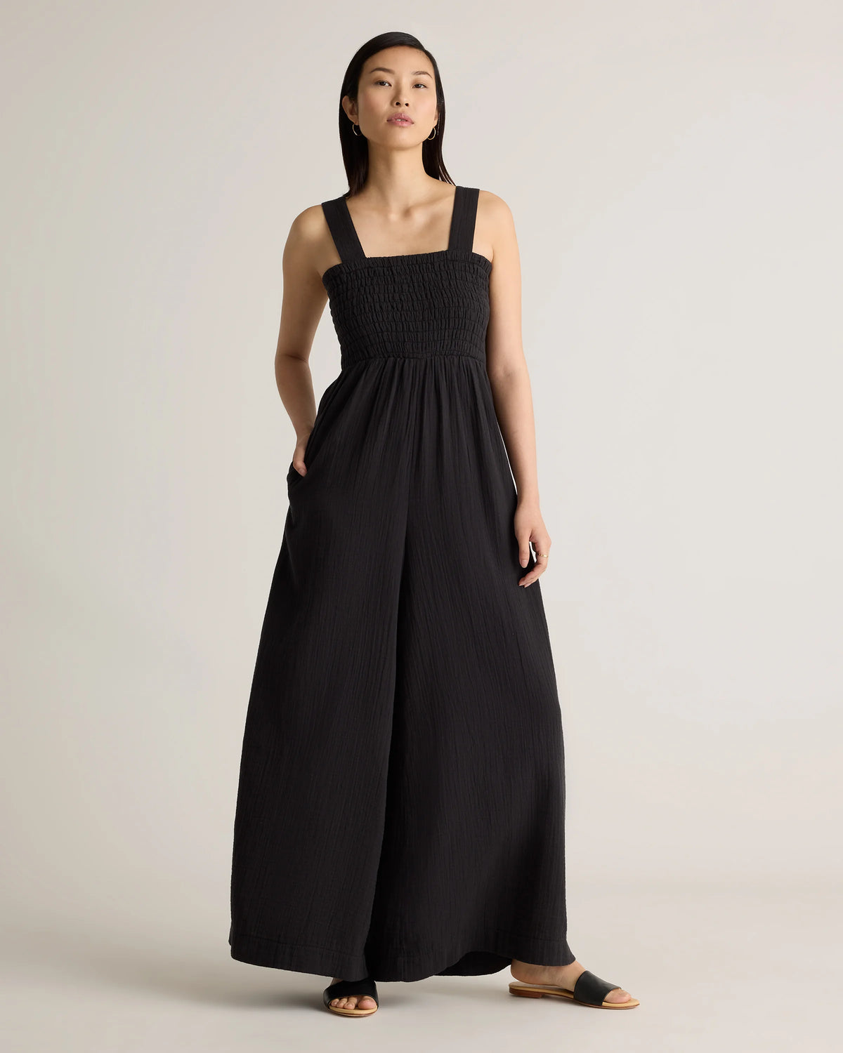 100% Organic Cotton Gauze Smocked Wide Leg Jumpsuit - XS / Wild Cherry