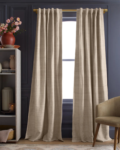 Raw Silk Room Darkening Curtain - Single Panel - 48x84 / Ivory