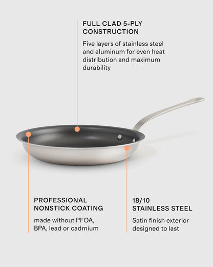 5-Ply Stainless Steel Nonstick Cookware: 2-Piece Frying Pan Set: 8" & 10" - 8" & 10" / No Color