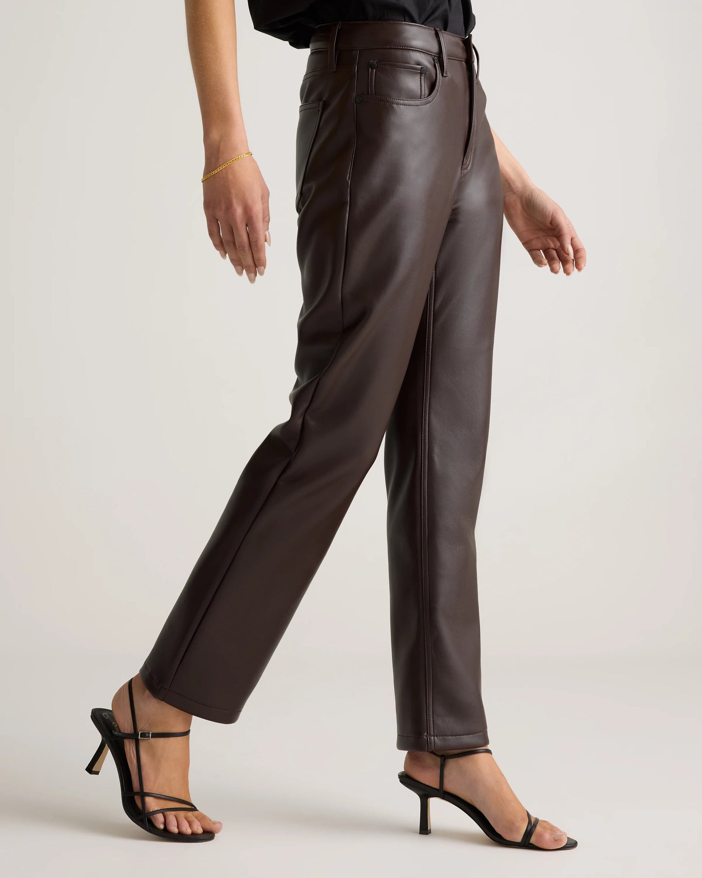 Vegan Leather Straight Leg Pants - 0 / Espresso