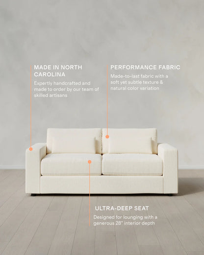 Ashford Deep Seat Sofa in Performance Chenille Linen Blend - 7ft / Snow