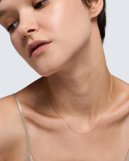 10K Gold Delicate Cable Chain Necklace - 14-16" / Yellow Gold