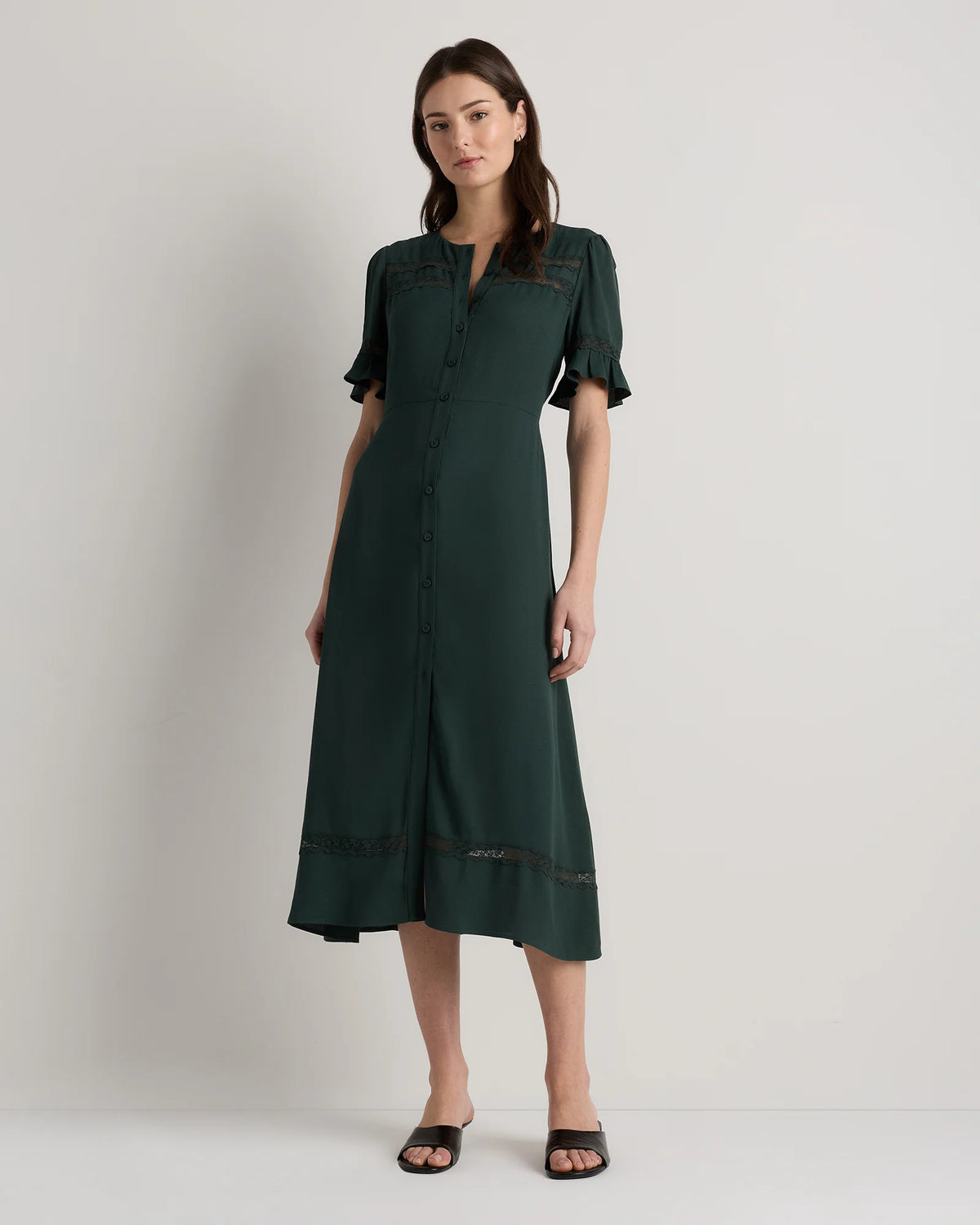 Lightweight Crepe Lace Inset Midi Dress - XS / Moonstone Blue