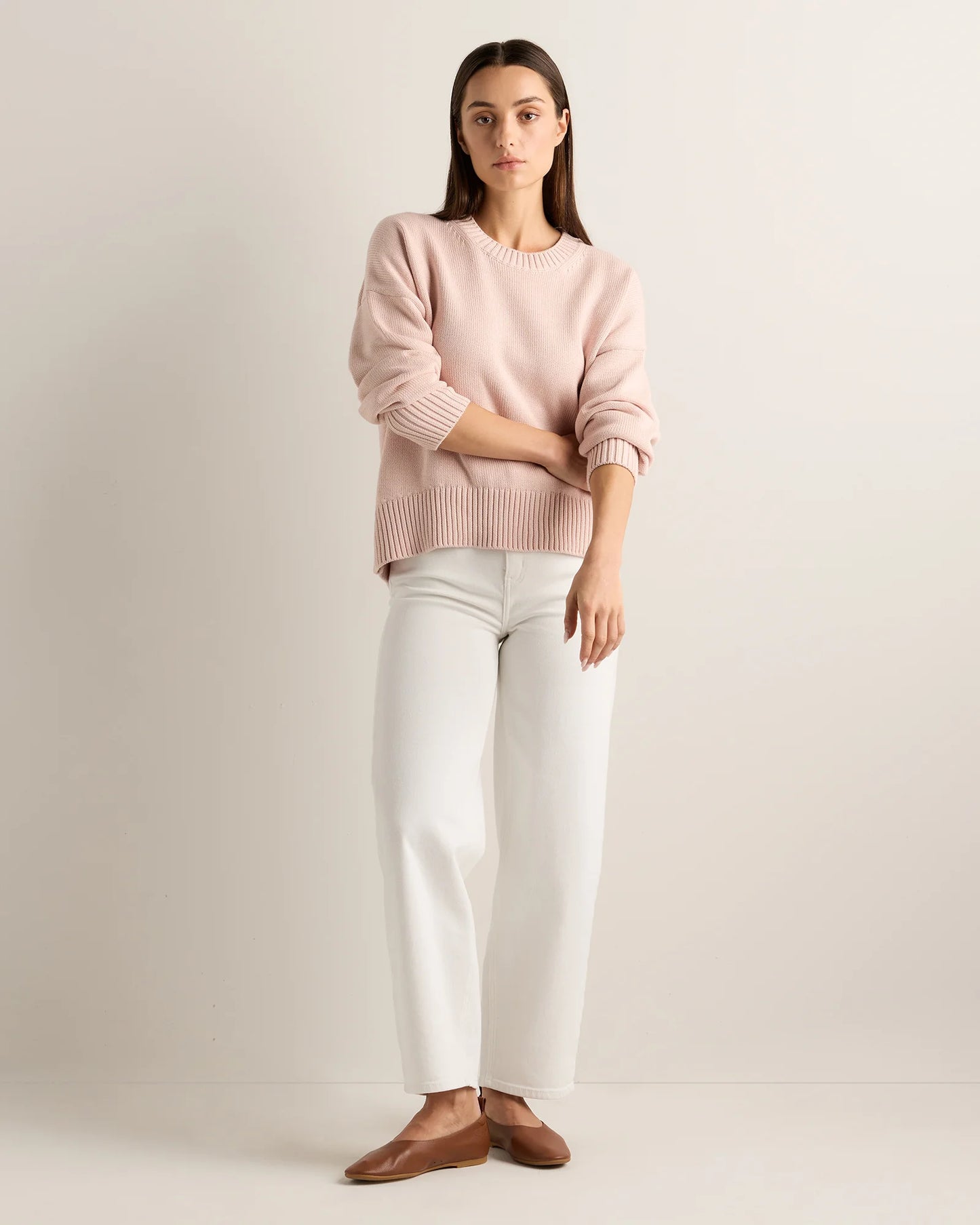 100% Organic Cotton Boyfriend Crew Sweater - XS / Speckled Beige