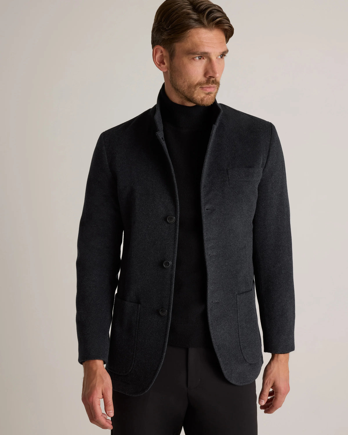 100% Mongolian Cashmere Stand Collar Blazer - S / Camel