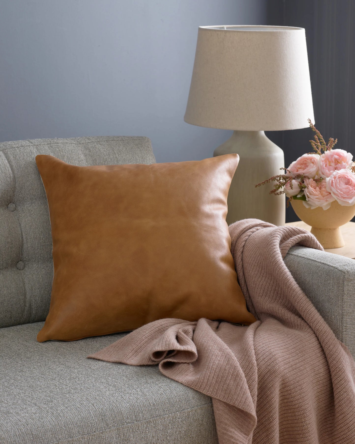 Solid Leather Pillow Cover - 20x20 / Cognac
