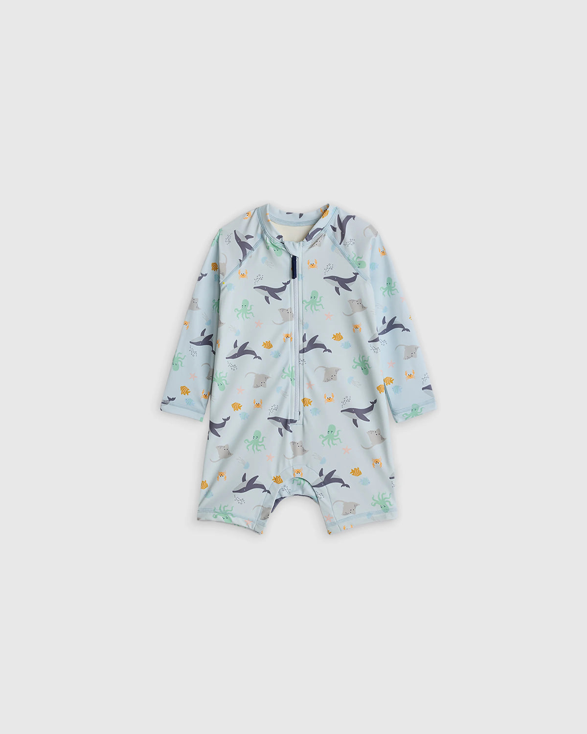 Long Sleeve Zip-Up Rash Guard One-Piece - 2T / Peri Beach Stripe
