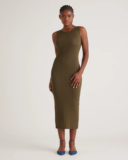 Cotton Cashmere Ribbed Sleeveless Midi Dress - XS / Heather Oatmeal