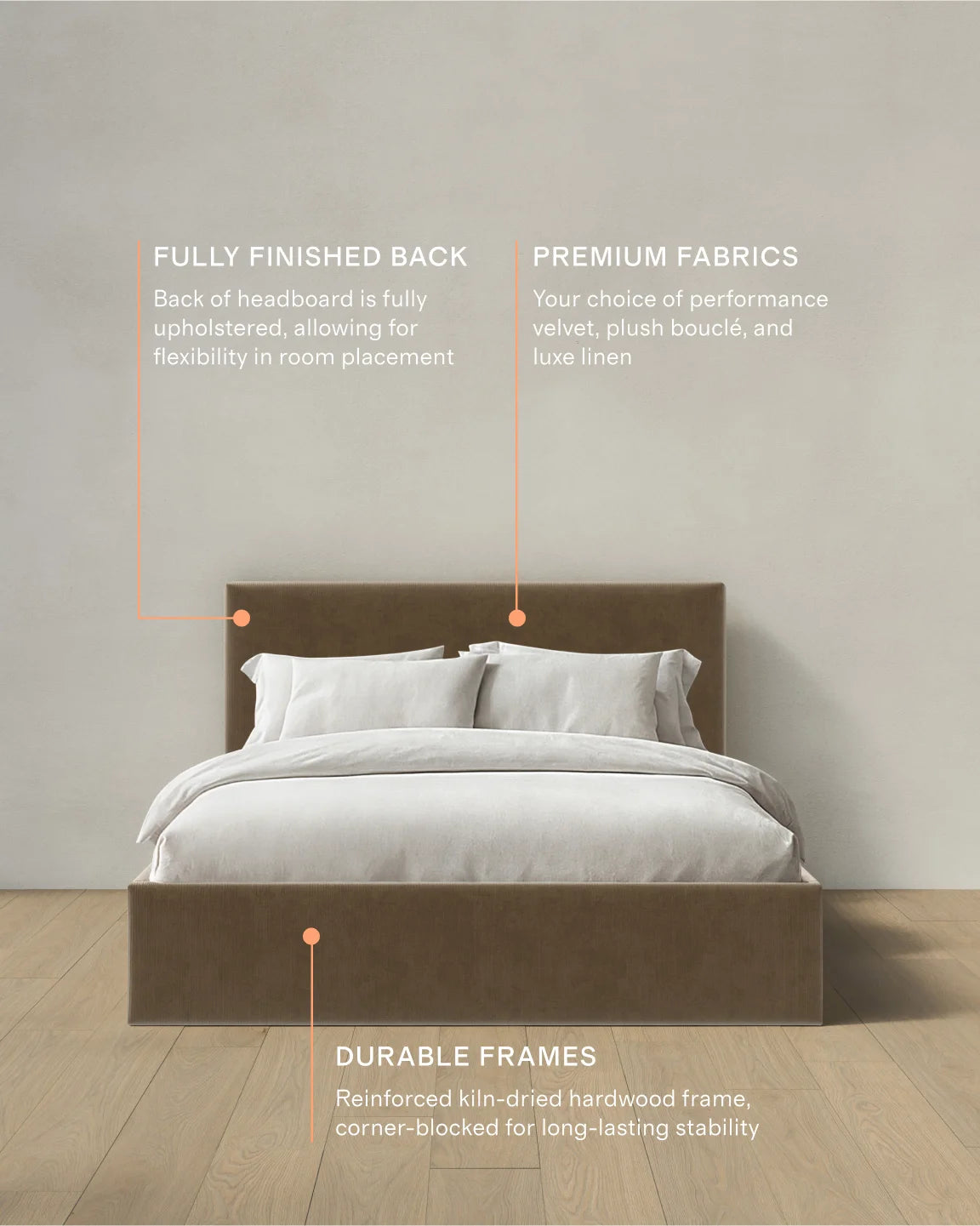 Square Bed in Performance Velvet - Full / Chocolate