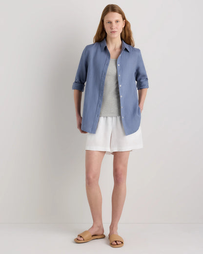 100% European Linen Long Sleeve Shirt - XS / Blue Pinstripe