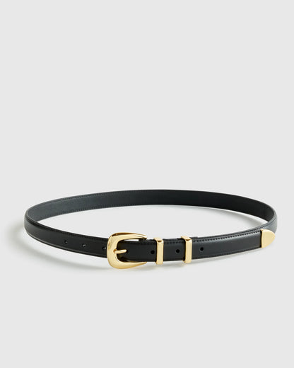 Lola European Leather Western Skinny Belt - XS / Black/Gold
