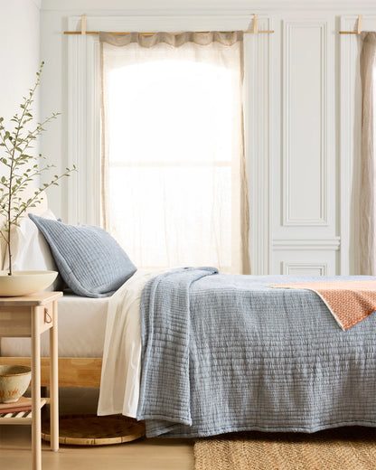 Organic Cotton Channel Stitch Coverlet Set - Twin / Coral Pink