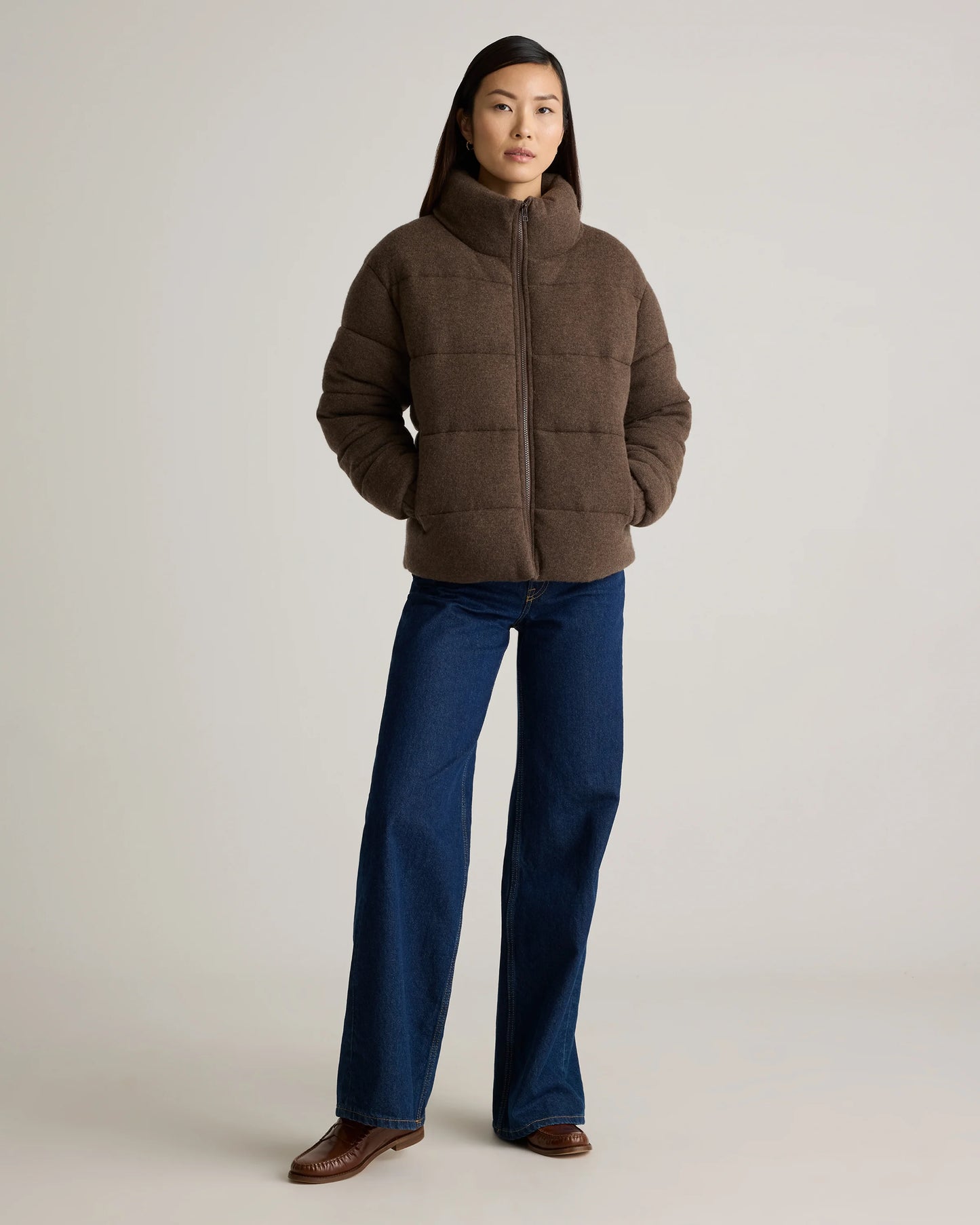 Mongolian Cashmere Puffer Jacket - XS / Brown
