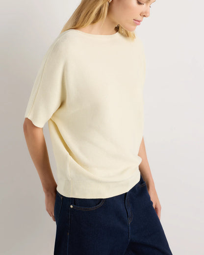 Lightweight Cotton Cashmere Link-Stitch Dolman Sweater - XS / Sugar Stone