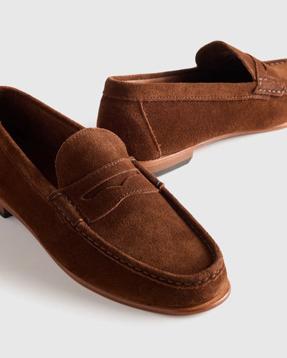 Essential Suede Penny Loafer - 7 / Whiskey