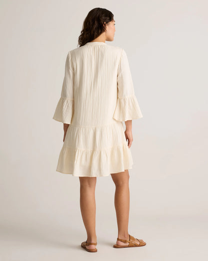 100% Organic Cotton Gauze Long Sleeve Tiered Mini Dress - XS / Amaranth Pink