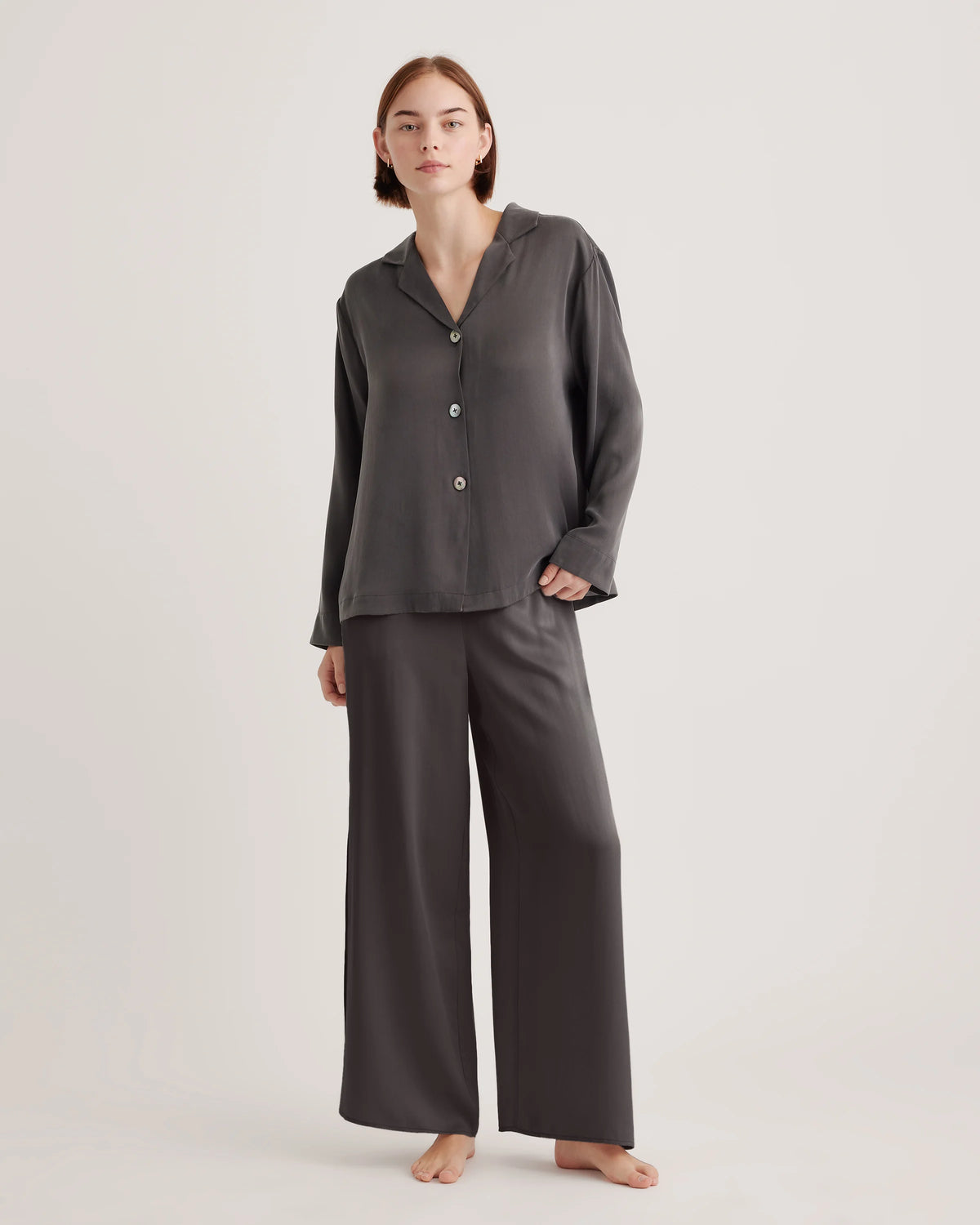 100% Washable Silk Pajama Long Sleeve Top - XS / Black