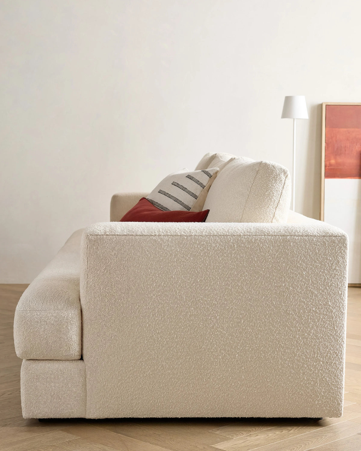 Sierra Curved Arm Sofa in Performance Boucle - 7ft / Linen