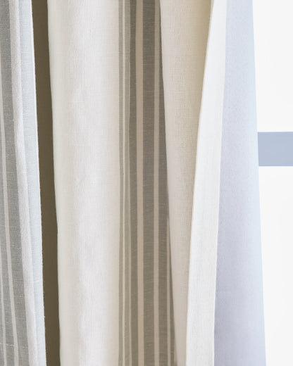 Coastal Stripe Linen Cotton Room Darkening Curtain - Single Panel - 48x84 / Ivory/Sage Green