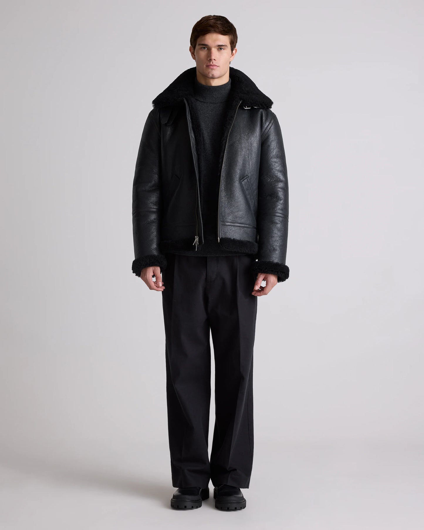 100% Shearling Bomber Jacket - S / Dark Brown