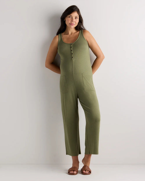 Bamboo Rib Maternity Button Front Jumpsuit - XS / Green Tea