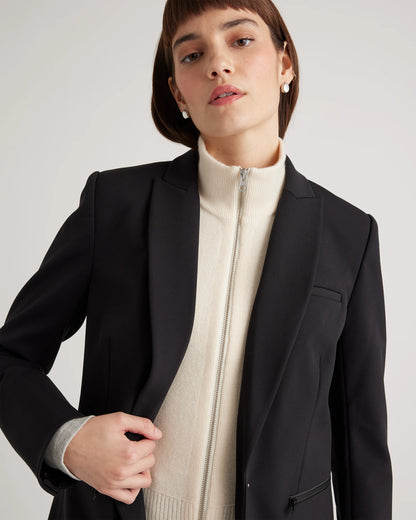 100% Mongolian Cashmere Ribbed Collar Blazer Insert - XS/S/M / Black