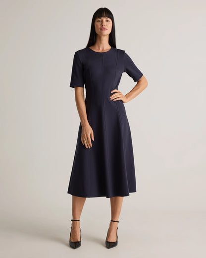 Ultra-Stretch Ponte Short Sleeve Midi Dress - XS / Ruby Red