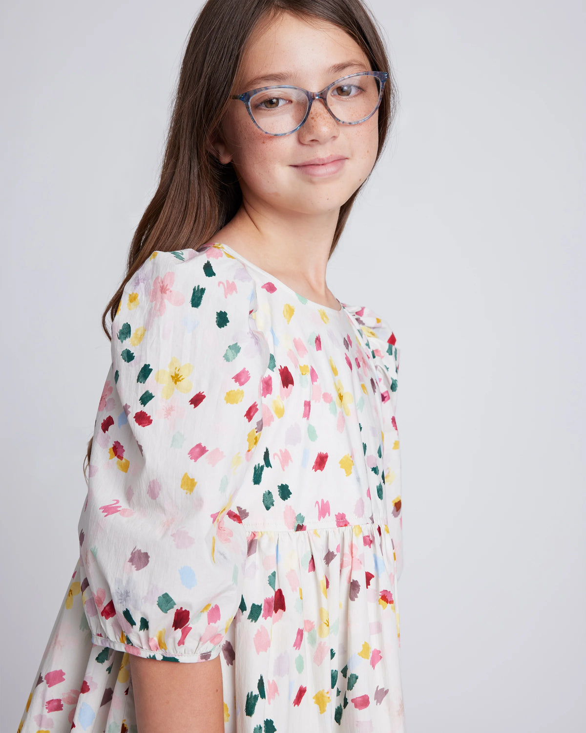 100% Cotton Poplin Puff Sleeve Dress - 12 / Confetti Dot