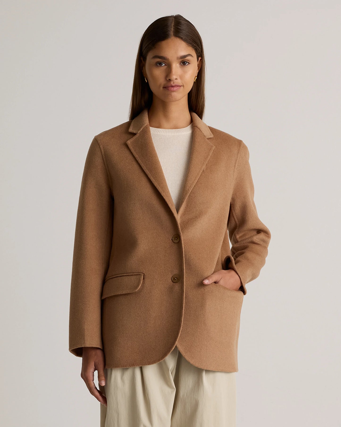 Double-Faced Merino Wool Soft Blazer - XS / Caramel