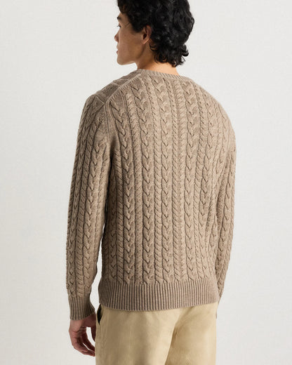 Australian Merino Wool Cable Crewneck Sweater - S / Heather Grey