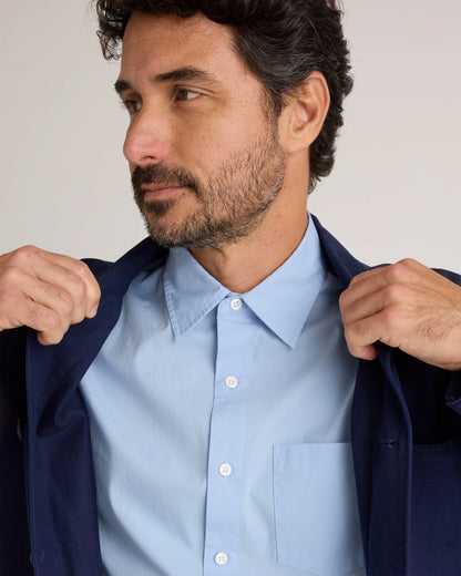 Organic Cotton Stretch Poplin Short Sleeve Shirt - S / Light Blue
