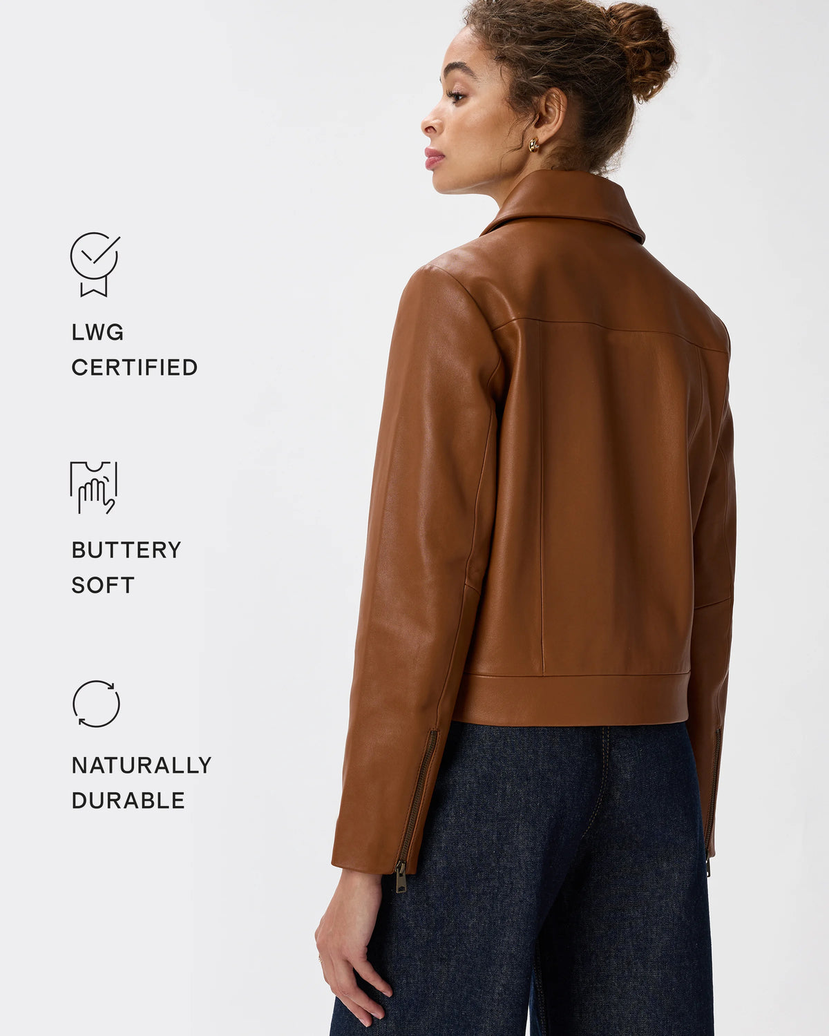 100% Leather Cropped Zip-Front Jacket - XS / True Black