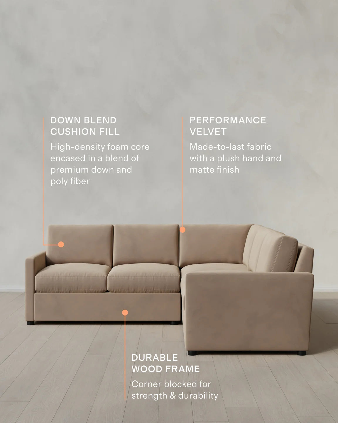 Brennan L Sectional in Performance Velvet - 99x99 / Taupe
