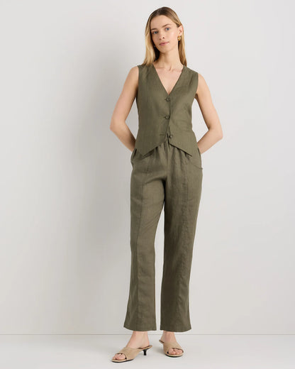 100% European Linen Tapered Ankle Pants - XS / Blue Pinstripe